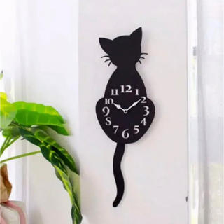 猫 壁掛け時計 黒猫 新品(掛時計/柱時計)