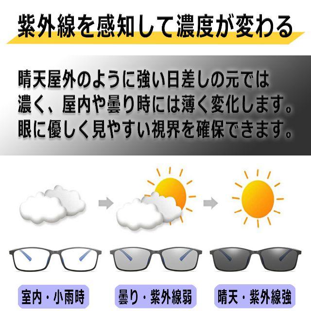 ブルーライトカット 調光メガネ 超軽量 17グラム 伊達眼鏡 度なし メンズのファッション小物(サングラス/メガネ)の商品写真