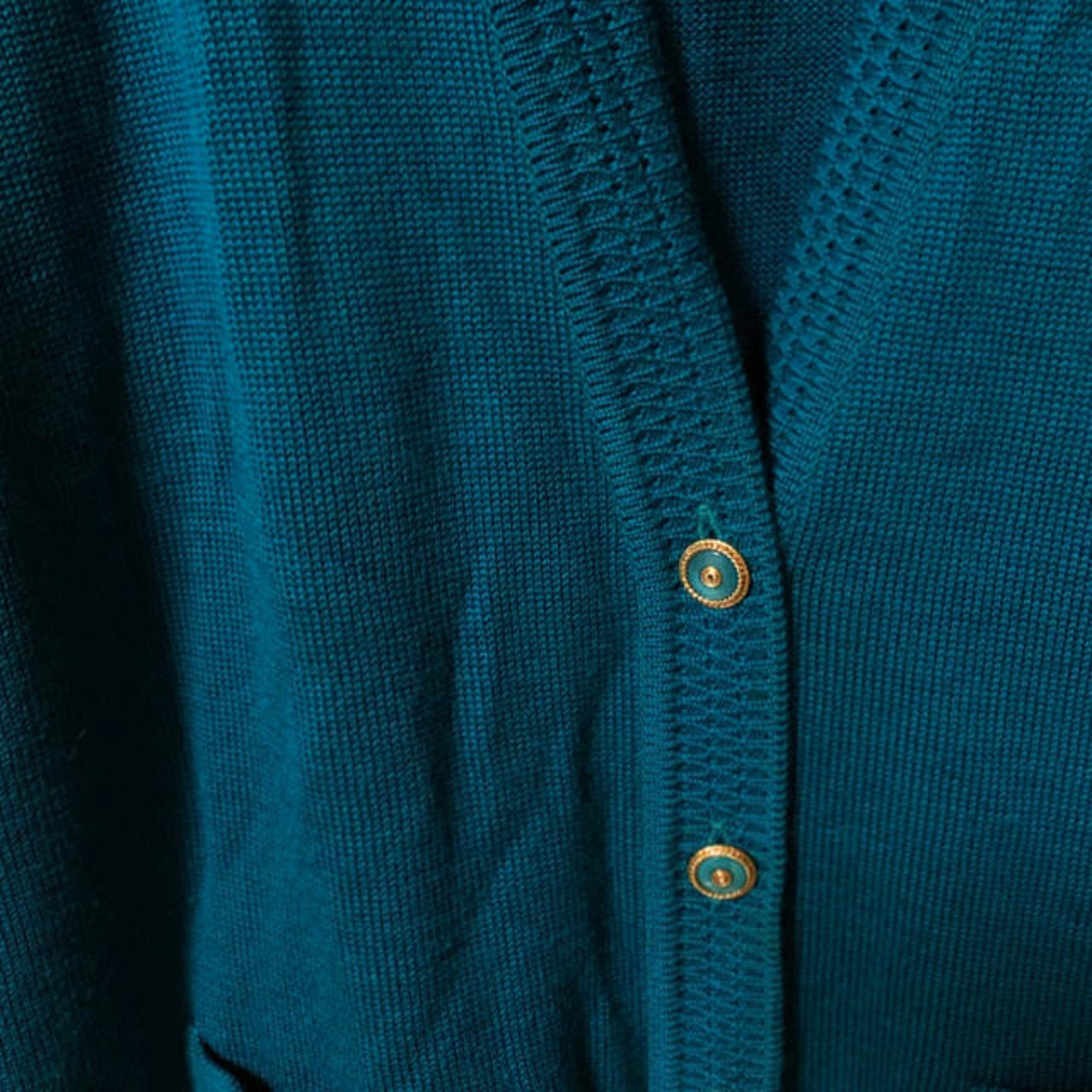 ロングカーディガン　ブルーグリーン　飾りポケット レディースのトップス(カーディガン)の商品写真