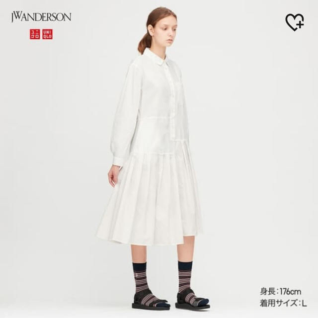 ユニクロ JW ANDERSON プリーツシャツワンピース オフホワイト S