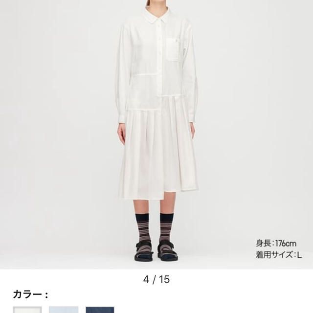 UNIQLO(ユニクロ)のユニクロ　JWANDERSON プリーツシャツワンピースLサイズ レディースのワンピース(ひざ丈ワンピース)の商品写真