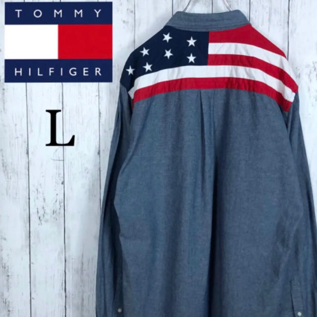 TOMMY HILFIGER(トミーヒルフィガー)の【マーク様専用】【美品】【トミーヒルフィガー】シャンブレーシャツ☆星条旗☆L メンズのトップス(シャツ)の商品写真