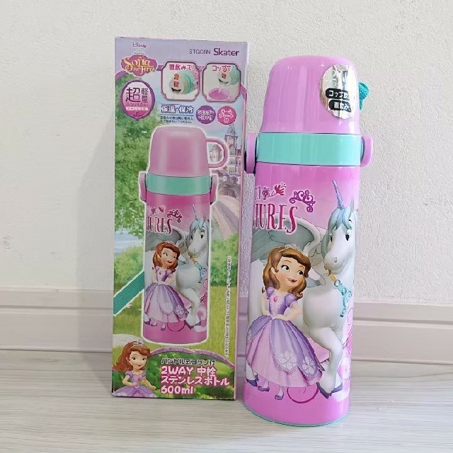 Disney(ディズニー)のソフィア 新品 2way ステンレスボトル コップ付直飲み 600ml キッズ/ベビー/マタニティの授乳/お食事用品(水筒)の商品写真