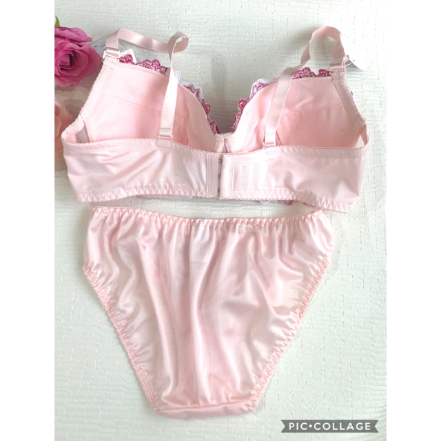 ブラジャー＆ショーツ♡E80 淡いピンクにRoseケミカルレースが可愛い♡ レディースの下着/アンダーウェア(ブラ&ショーツセット)の商品写真