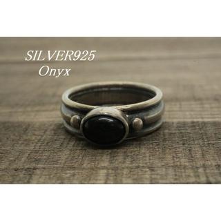 【T636】シルバー 925 天然石 オニキス リング 指輪 15号(リング(指輪))