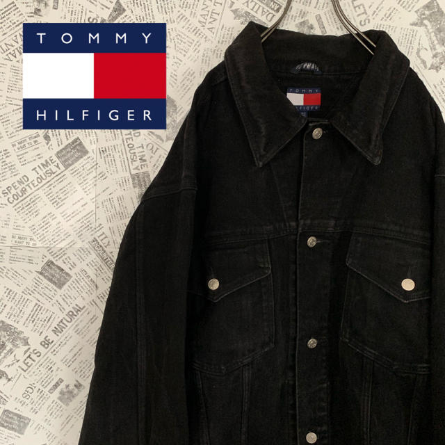 TOMMY HILFIGER(トミーヒルフィガー)の90s【オールドトミー 】トミーヒルフィガー Gジャン ブラックデニムジャケット メンズのジャケット/アウター(Gジャン/デニムジャケット)の商品写真