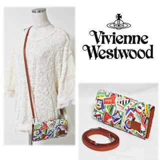 ヴィヴィアンウエストウッド(Vivienne Westwood)の《ヴィヴィアンウエストウッド》新品 トラベル柄 かぶせ式長財布 ストラップ付 白(財布)
