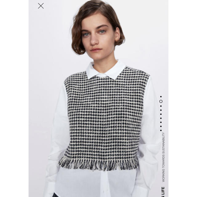 ZARA(ザラ)のZARA コントラスト素材ツイードトップス　Mサイズ レディースのトップス(シャツ/ブラウス(長袖/七分))の商品写真