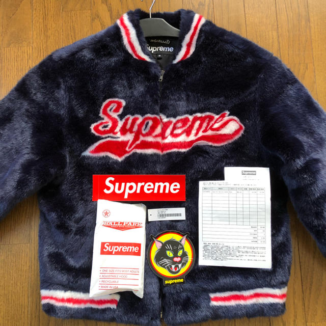 逸品】 Supreme Navy Jacket Varsity Fur Faux supreme - ブルゾン