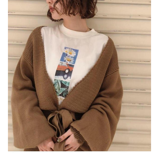 人気完売☆MOUSSY trim end knitカーディガン☆ニットガウン茶色