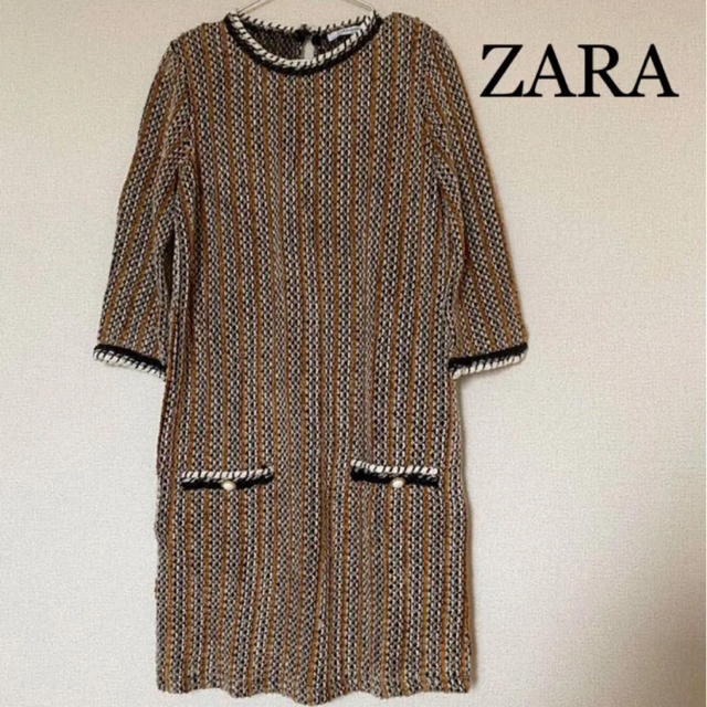 ZARA(ザラ)のZARA ワンピース　ニット　チェック　☆人気　☆結婚式 レディースのワンピース(ひざ丈ワンピース)の商品写真