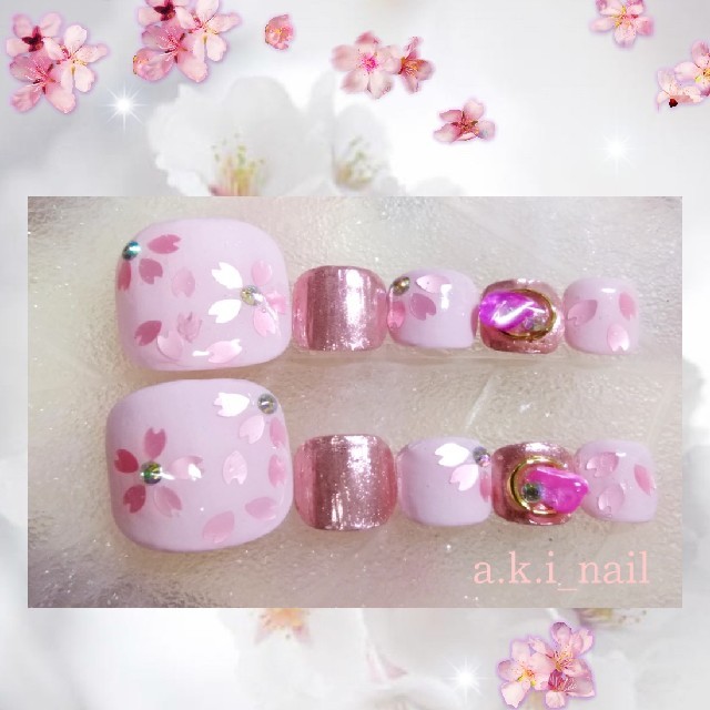 No347 ジェルネイルチップ 付け爪 桜 ピンク 春ネイル フットペディキュアの通販 By A K I Nail S Shop ラクマ