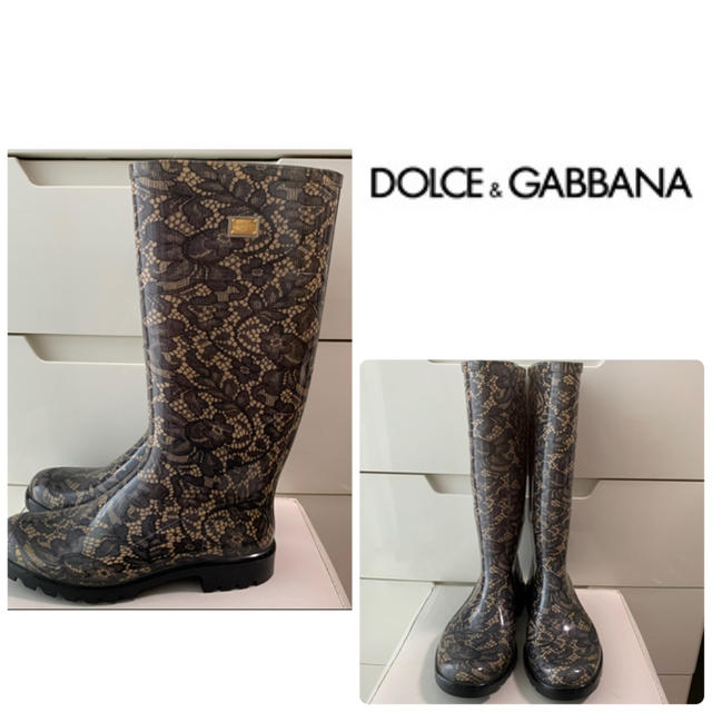 DOLCE&GABBANA(ドルチェアンドガッバーナ)のドルチェ&ガッバーナ　ブラックレースエナメル  レインブーツ レディースの靴/シューズ(レインブーツ/長靴)の商品写真