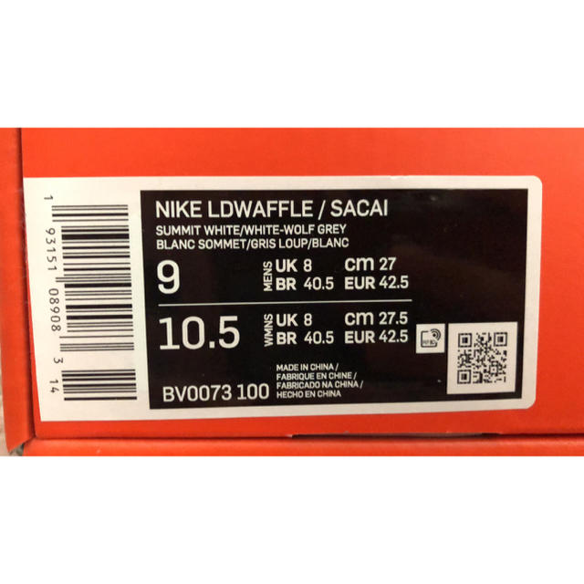 Nike Sacai LDWaffle White 27cm