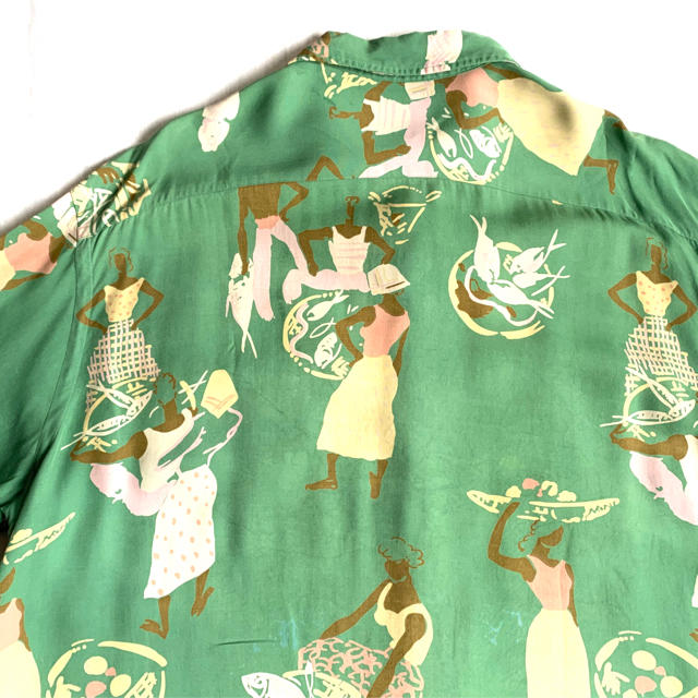 希少80s90sポロラルフローレン アロハシャツ 総柄シャツ 緑 古着ビンテージ