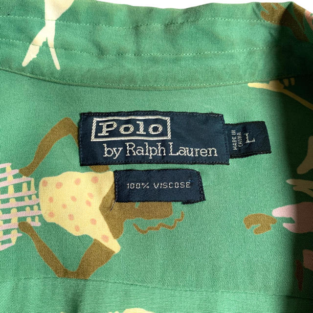 POLO RALPH LAUREN(ポロラルフローレン)の希少80s90sポロラルフローレン アロハシャツ 総柄シャツ 緑 古着ビンテージ メンズのトップス(シャツ)の商品写真