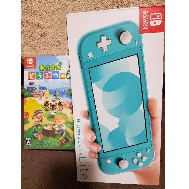 Nintendo Switch(ニンテンドースイッチ)の【プロフ必読様専用】Switch  Lite ターコイズ+どうぶつの森 エンタメ/ホビーのゲームソフト/ゲーム機本体(家庭用ゲーム機本体)の商品写真