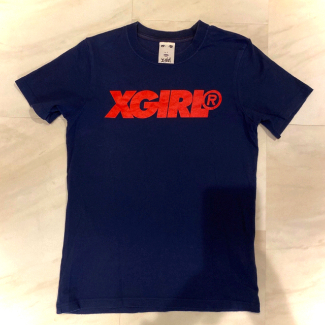 X-girl(エックスガール)の値下げ　X-girl ネイビー ロゴT レディースのトップス(Tシャツ(半袖/袖なし))の商品写真