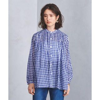 ユナイテッドアローズ(UNITED ARROWS)のUNITED ARROWS  ギンガムチェック ボリューム ブラウス青×白 綿麻(シャツ/ブラウス(長袖/七分))