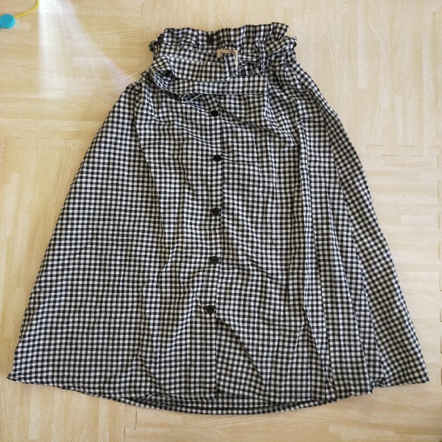 韓国ファッション ギンガムチェックミドル丈スカート レディースのスカート(ひざ丈スカート)の商品写真