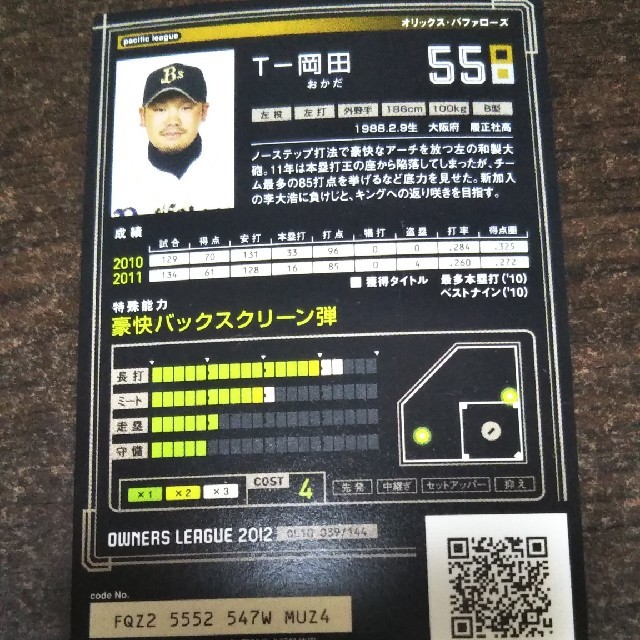 オリックス・バファローズ(オリックスバファローズ)のT-岡田　GREAT　オリックス·バファローズ　オーナーズリーグ エンタメ/ホビーのタレントグッズ(スポーツ選手)の商品写真