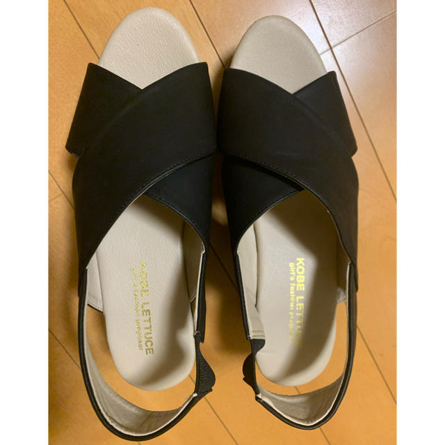神戸レタス(コウベレタス)の太クロスベルト⭐︎ウェッジサンダル　スムースブラック レディースの靴/シューズ(サンダル)の商品写真