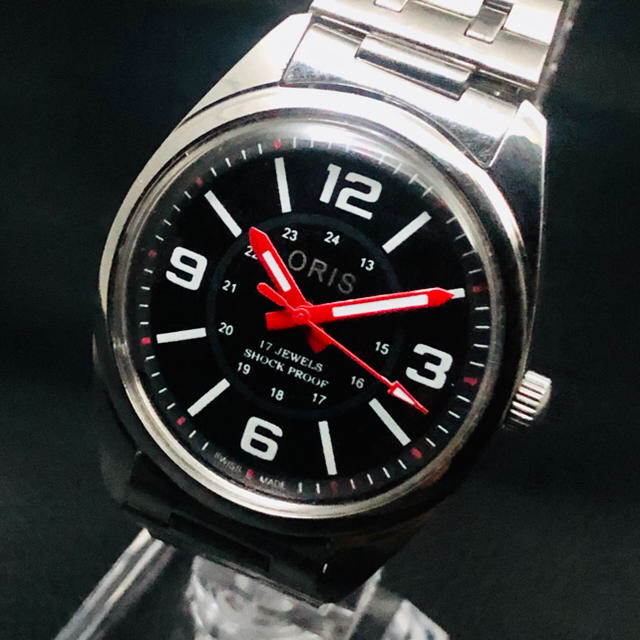 ORIS美品ミリタリーブラック黒1980'sビンテージ手巻きメンズ腕時計