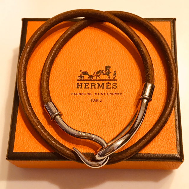 Hermes(エルメス)のHERMES エルメス ジャンボブレス チョーカー レザー シルバー金具 レディースのアクセサリー(ブレスレット/バングル)の商品写真