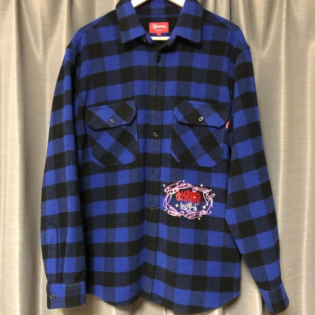 19fw 極美品 青 L supreme 1-800 buffalo plaid