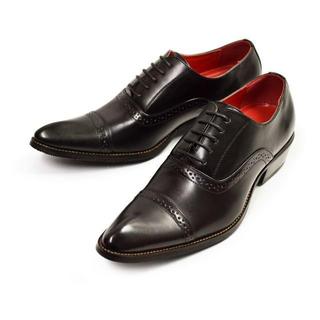 【新品】ビジネスシューズ メンズ 革靴 ストレートチップ 黒 24.5~28cm(ドレス/ビジネス)