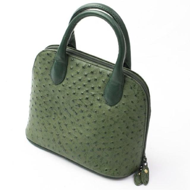 最高級 オーストリッチ ミニハンドバッグ 本革 レザー グリーン 上質 ヴィンテ レディースのバッグ(ハンドバッグ)の商品写真