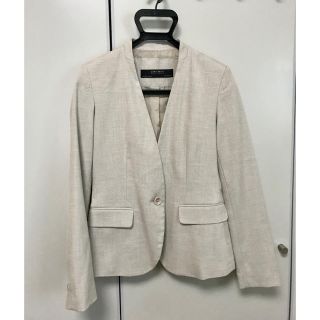 ザラ(ZARA)のZARA リネンノーカラージャケット　レディース(ノーカラージャケット)