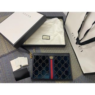 グッチ(Gucci)のGUCCI クラッチバッグ　ブルー ベルベット GG ポーチ(セカンドバッグ/クラッチバッグ)