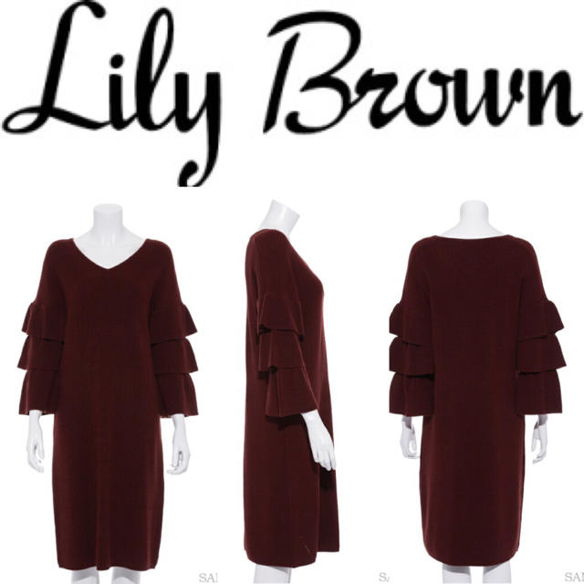 Lily Brown(リリーブラウン)の【Lily Brown】♡Vネック 袖フリル ニットワンピース+.＊ レディースのワンピース(ひざ丈ワンピース)の商品写真