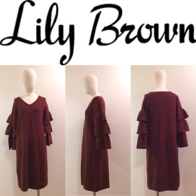 Lily Brown(リリーブラウン)の【Lily Brown】♡Vネック 袖フリル ニットワンピース+.＊ レディースのワンピース(ひざ丈ワンピース)の商品写真