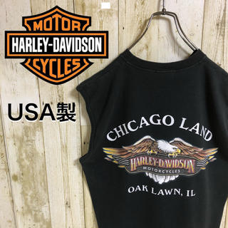 ハーレーダビッドソン(Harley Davidson)のハーレーダビッドソン ビッグロゴ プリント ノースリーブ Tシャツ USA製(Tシャツ/カットソー(半袖/袖なし))