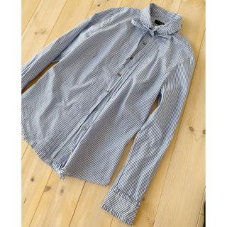 ジェイクルー(J.Crew)のＪ.Crew  ブルー  ストライプ  フリル　シャツ(シャツ/ブラウス(長袖/七分))