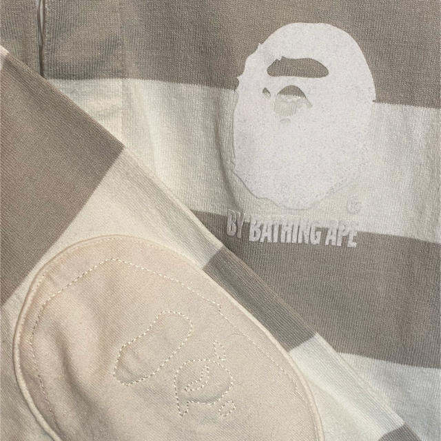 A BATHING APE(アベイシングエイプ)のA BATHING APE ラガーシャツ　グレー×白　M メンズのトップス(Tシャツ/カットソー(七分/長袖))の商品写真