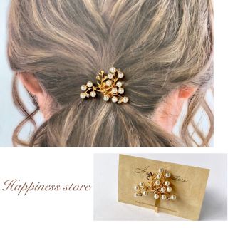 No.145 再販✨パール&ビジューの枝葉　ポニーフック ハンドメイド(ヘアアクセサリー)