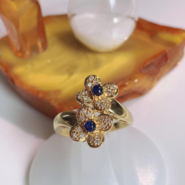 ☆ お花 サファイアリング ☆ k18yg イエローゴールド ダイヤモンド 指輪 レディースのアクセサリー(リング(指輪))の商品写真