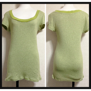 ギャップ(GAP)の꒰GAP꒱ボーダー カットソー 黄緑 灰色 Tシャツ インナー半袖 LサイズOK(Tシャツ(半袖/袖なし))
