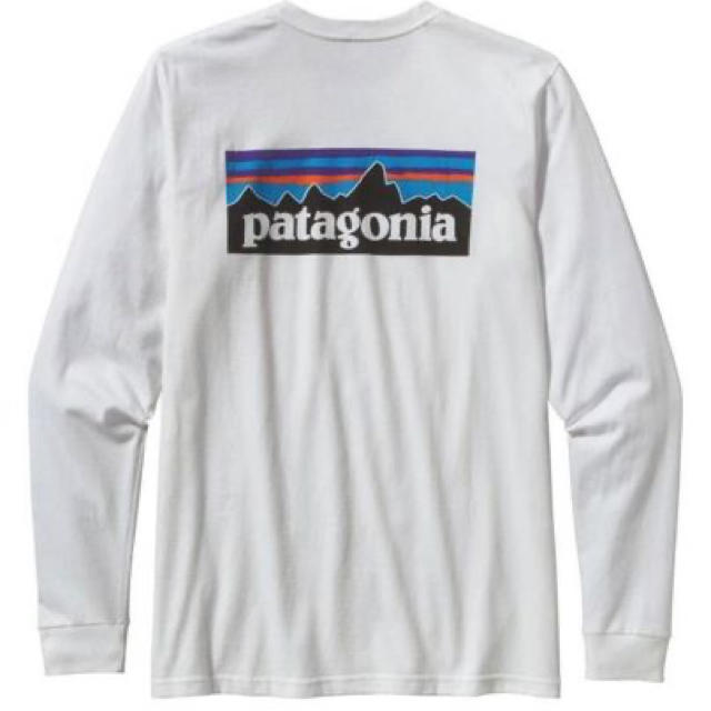 パタゴニア メンズ P-6 ロゴ WHITE ロンT L - Tシャツ/カットソー(七分