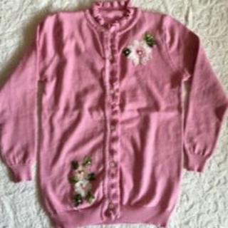 新品　可愛い　セーター キッズ 子供服 刺繍　女の子用　ピンク　150(カーディガン)