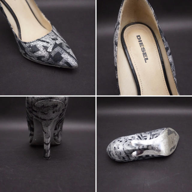 DIESEL(ディーゼル)のディーゼル ロゴラメ系パンプス 35 レディース 女性用 ハイヒール シルバー レディースの靴/シューズ(ハイヒール/パンプス)の商品写真