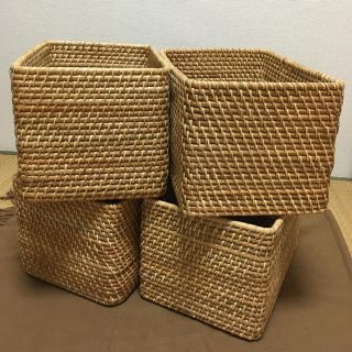 ムジルシリョウヒン(MUJI (無印良品))の無印　ラタン長方形バスケット大サイズ4個セット(バスケット/かご)