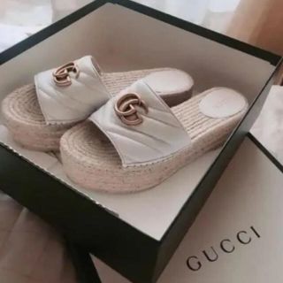 Gucci - レザー エスパドリーユ サンダル GUCCI 厚底サンダル ホワイト ...