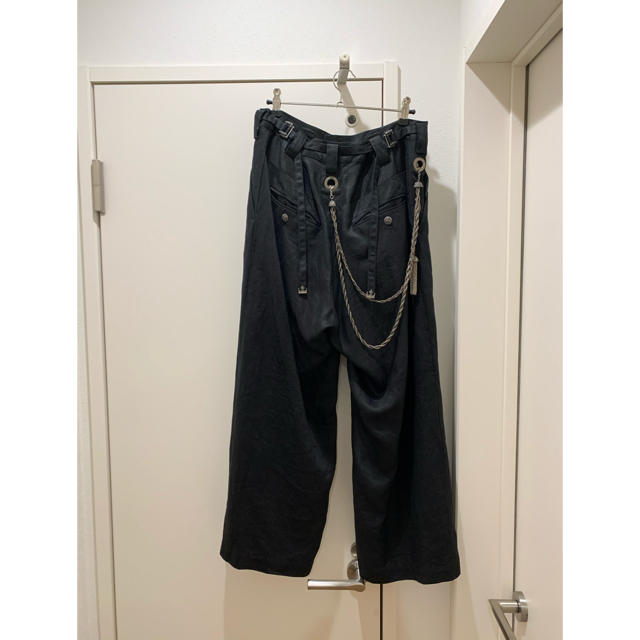Yohji Yamamoto(ヨウジヤマモト)のヨウジヤマモト　Y'S チェーン装飾ワイドパンツ　ブラック　麻　サイズ2 メンズのパンツ(スラックス)の商品写真