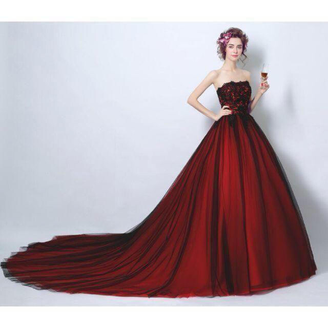 パーティードレス ロングドレス ウェディングドレス 赤 ワイン 最終値下げ レディースのフォーマル/ドレス(ウェディングドレス)の商品写真