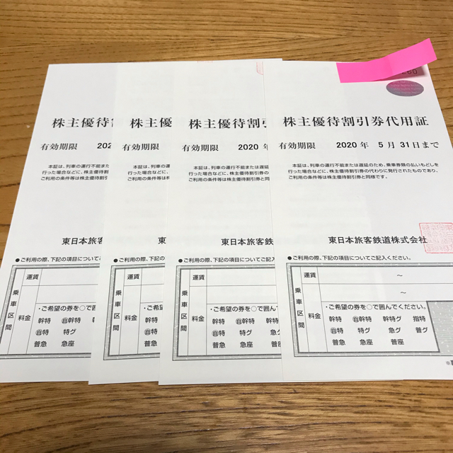 JR東日本　株主優待割引券　4枚セット　2020年5月31まで　送料無料