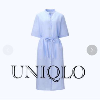 ユニクロ(UNIQLO)の【美品】ユニクロ　シャツワンピース  ブルー ストライプ柄(シャツ/ブラウス(半袖/袖なし))